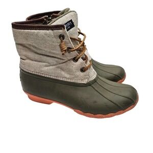 Sperry Saltwater Duck Boots Women's 8 Taupe‎ Olive Coral